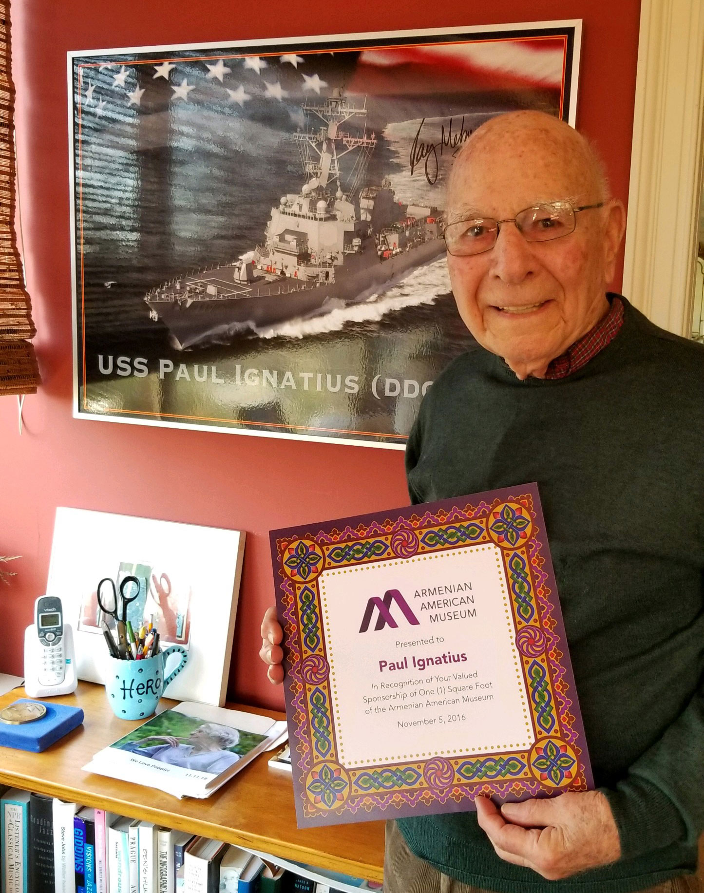 Former Secretary of Navy Paul Ignatius Presented with First Armenian American Museum Square Foot Certificate